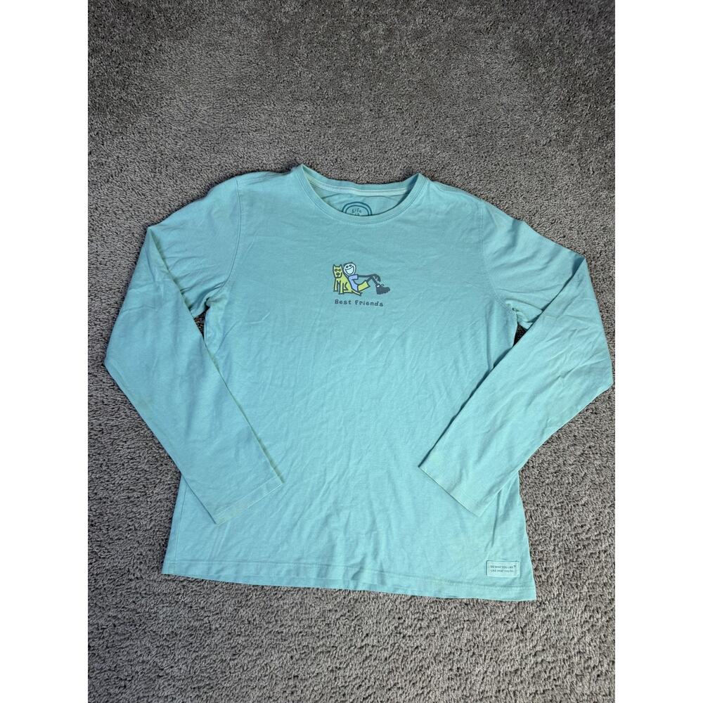 Life Is Good Shirt Womens M Green Best Friends Jake Rocket Dog 100% Cotton